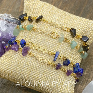 14k gold rosary gemstone adjustable bracelet/ tennis bracelet/luxury